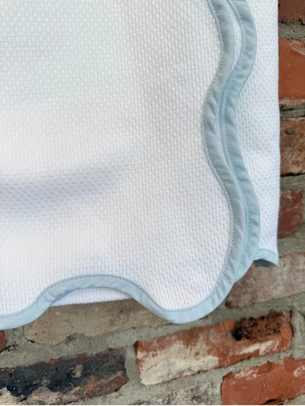 Weezie Scallop Shower Curtain Light Blue White Cotton Pique NWOT 72x72